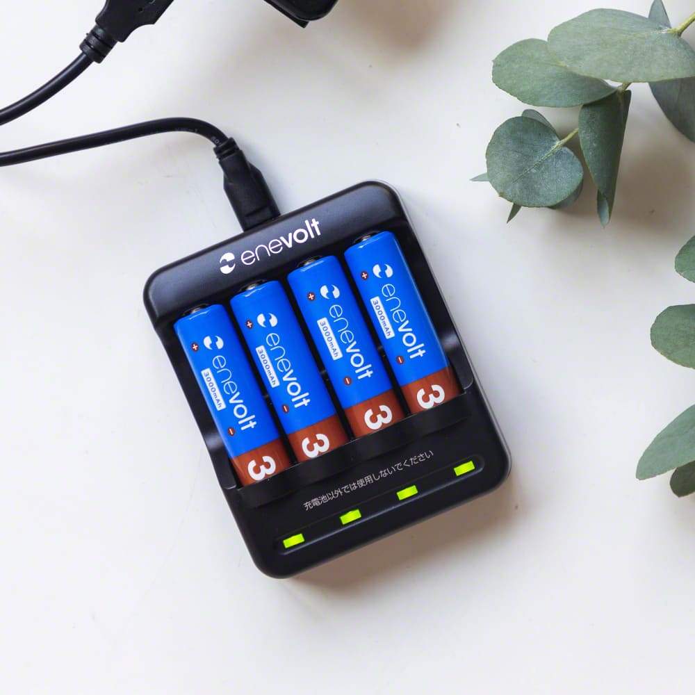ニッケル水素充電池 enevolt (エネボルト) 単3形 3000mAh 8本 & USB充電器 単3形・単4形専用 4本用 セット