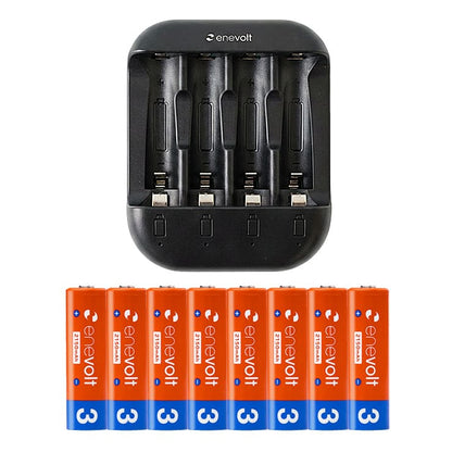 【送料無料】 ニッケル水素充電池 enevolt （エネボルト） 単3形 2150mAh  & USB充電器 単3形・単4形専用 4本用 セット