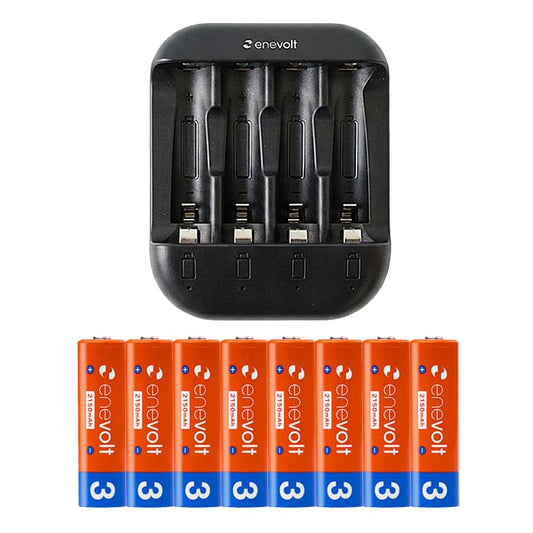 【送料無料】 ニッケル水素充電池 enevolt （エネボルト） 単3形 2150mAh  & USB充電器 単3形・単4形専用 4本用 セット