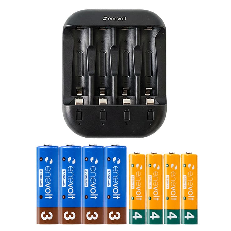 【送料無料】 ニッケル水素充電池 enevolt （エネボルト） 単3形 3000mAh 4本 & 単4形 950mAh 4本 & USB充電器 単3形・単4形専用 4本用 セット