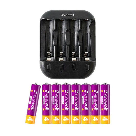 【送料無料】 ニッケル水素充電池 enevolt （エネボルト） 単4形 1100mAh & USB充電器 単3形・単4形専用 4本用 セット