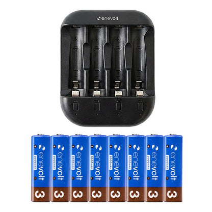 【送料無料】 ニッケル水素充電池 enevolt （エネボルト） 単3形 3000mAh  & USB充電器 単3形・単4形専用 4本用 セット