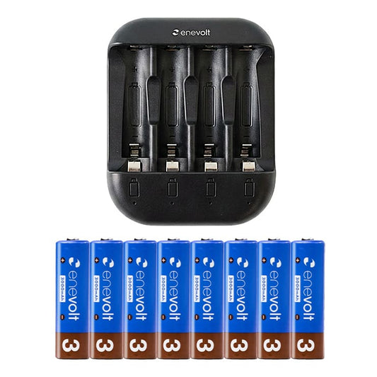 【送料無料】 ニッケル水素充電池 enevolt （エネボルト） 単3形 3000mAh  & USB充電器 単3形・単4形専用 4本用 セット