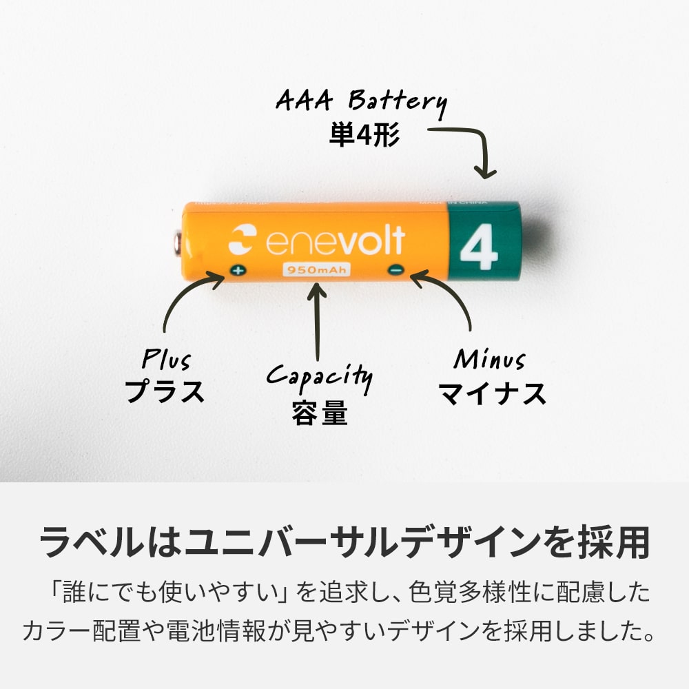 니켈 수소 충전지 enevolt (에너볼트) 단 4형 950mAh 4개 &amp; USB 충전기 단 3형·단 4형 전용 4개용 세트 