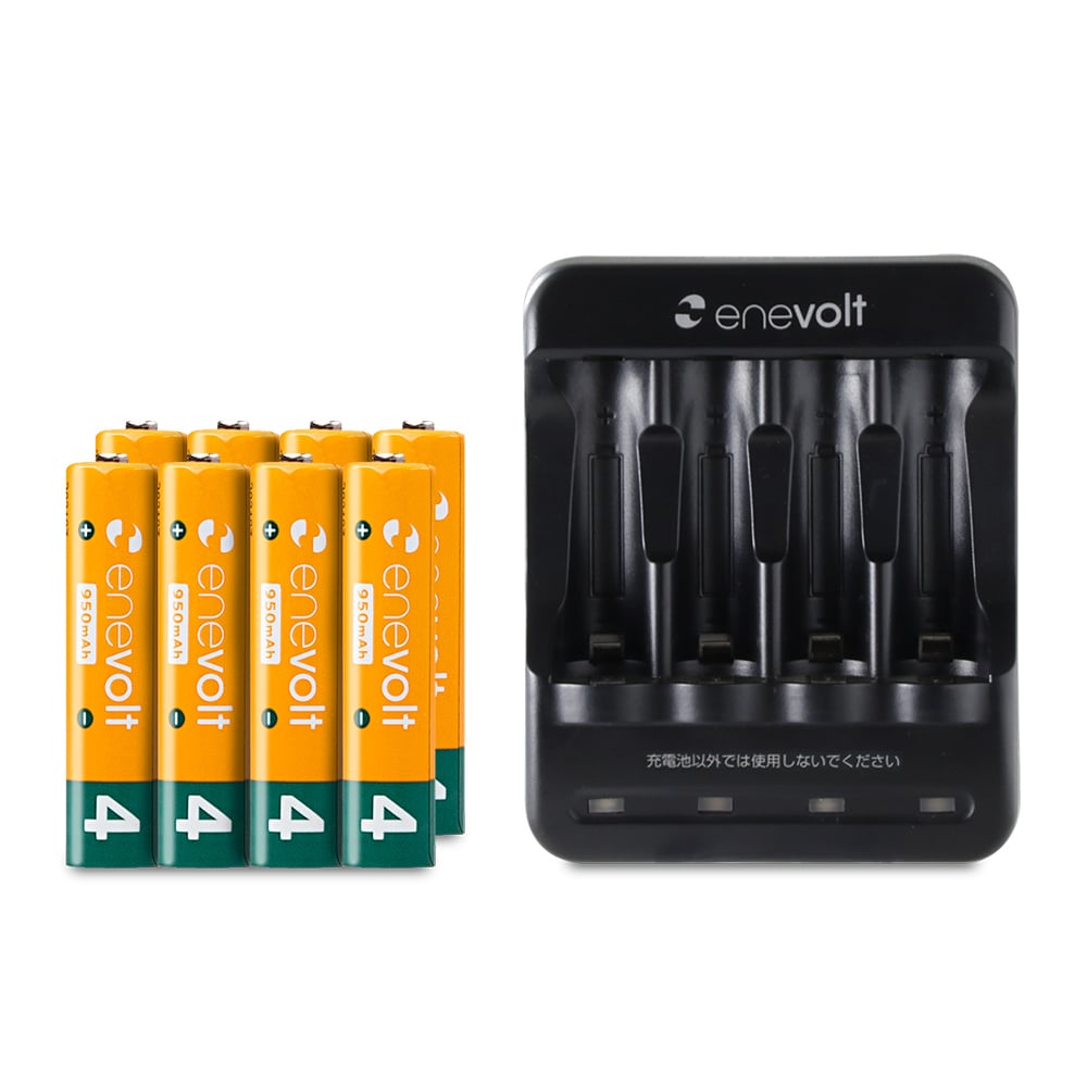 ニッケル水素充電池 enevolt （エネボルト） 単4形 950mAh 8本 & USB充電器 単3形・単4形専用 4本用 セット