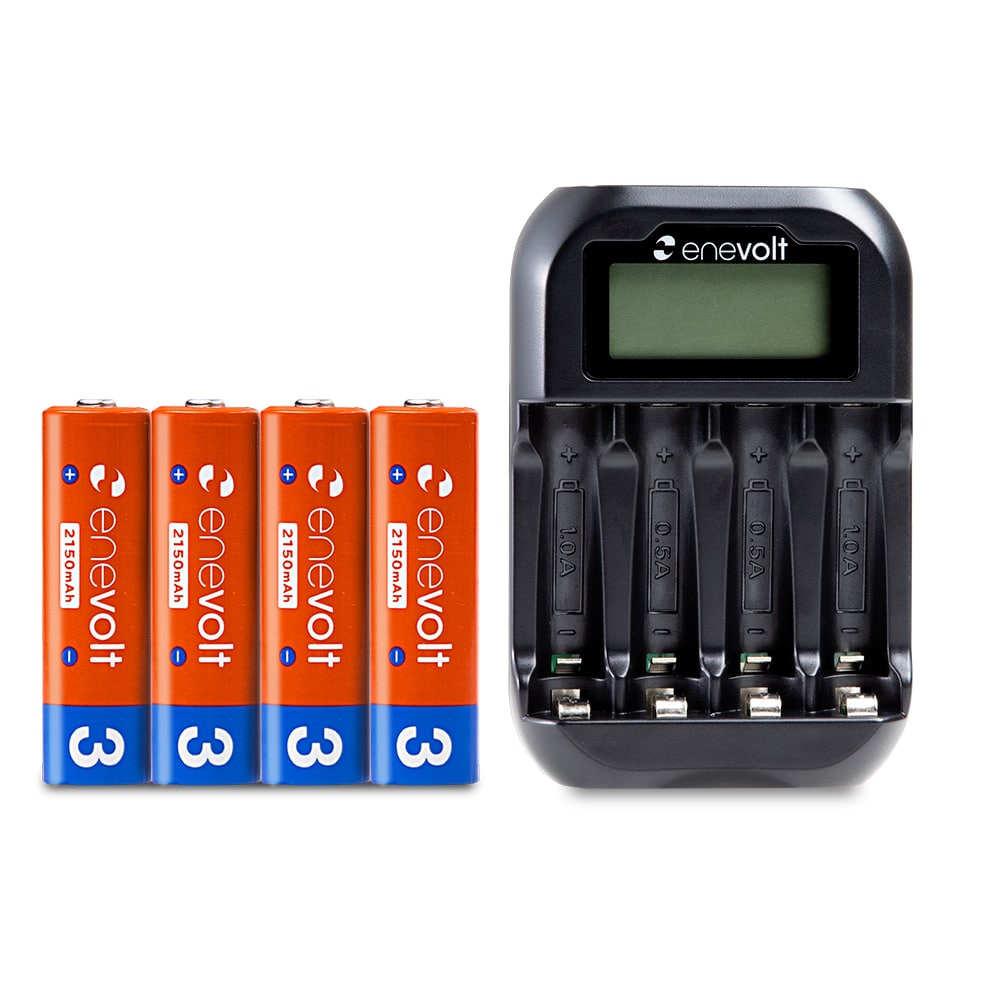 ニッケル水素充電池 enevolt （エネボルト） 単3形 2150mAh 4本 & ニッケル水素充電池USB充電器 単3形・単4形専用 4本用 ディスプレイ付き セット