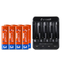 Load image into Gallery viewer, Ni-MH rechargeable batteries enevolt AA 2150mAh 8 pieces &amp; USB charger set for 4 AA and AAA batteries only 
