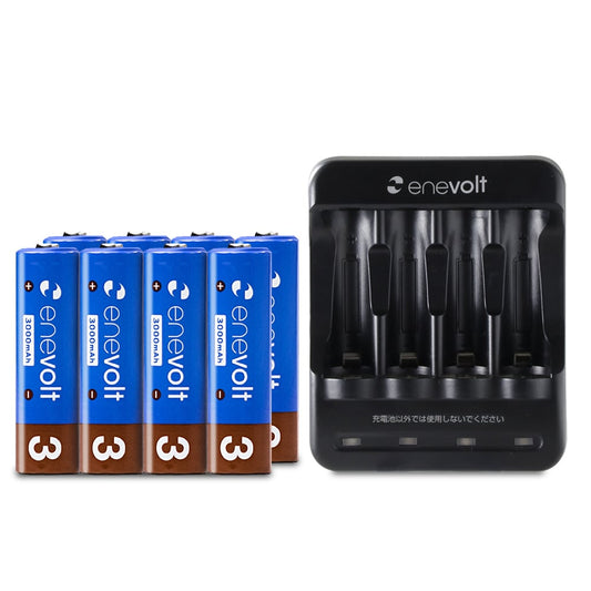 Ni-MH rechargeable batteries enevolt AA 3000mAh 8 pieces &amp; USB charger set for 4 AA and AAA batteries only 